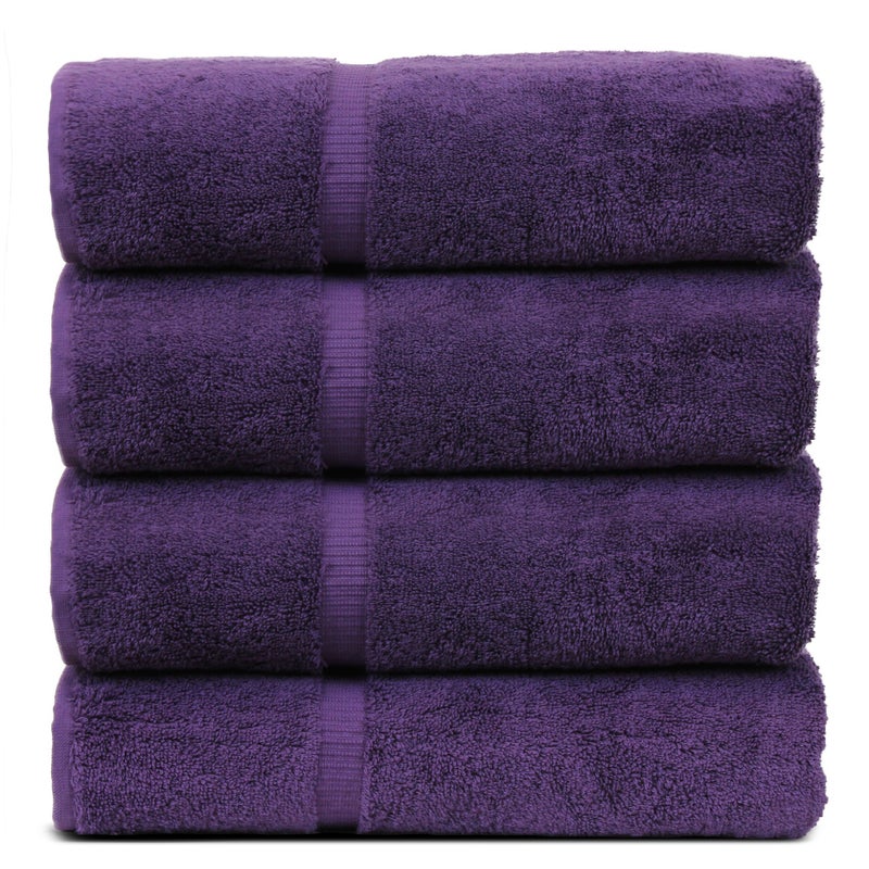 BC BARE COTTON Luxury Hotel & Spa Collection Highly Absorbent, Quick Dry 100% Turkish Cotton 700 GSM, Eco Friendly Towel, for Bathroom Dobby Border Soft Bath Towel Set 27 X 54 -Plum, Bath Towels - Set of 4 - Image 1